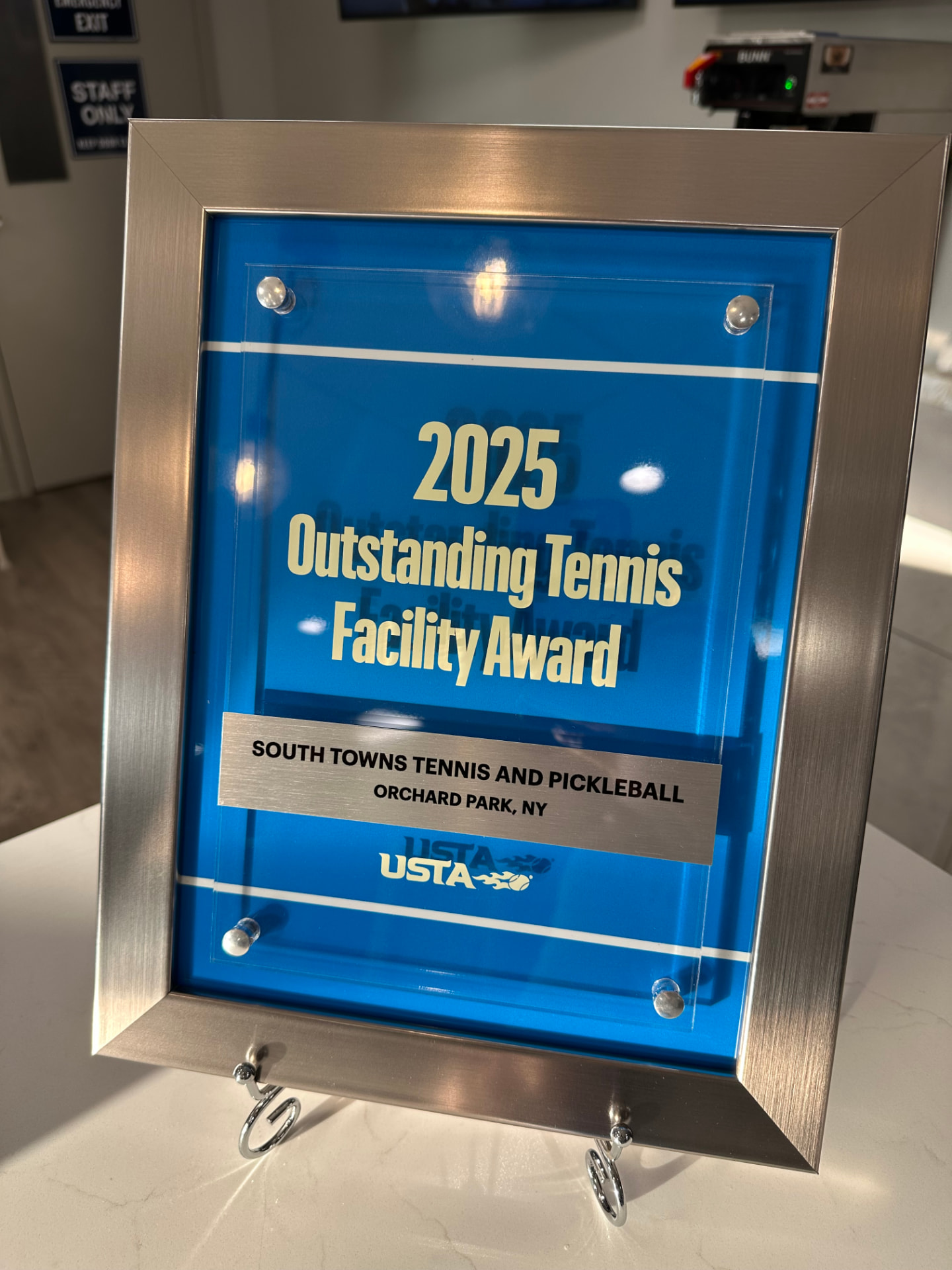 2025 USTA Outstanding Tennis Facility Award plaque for South Towns Tennis and Pickleball, Orchard Park, NY